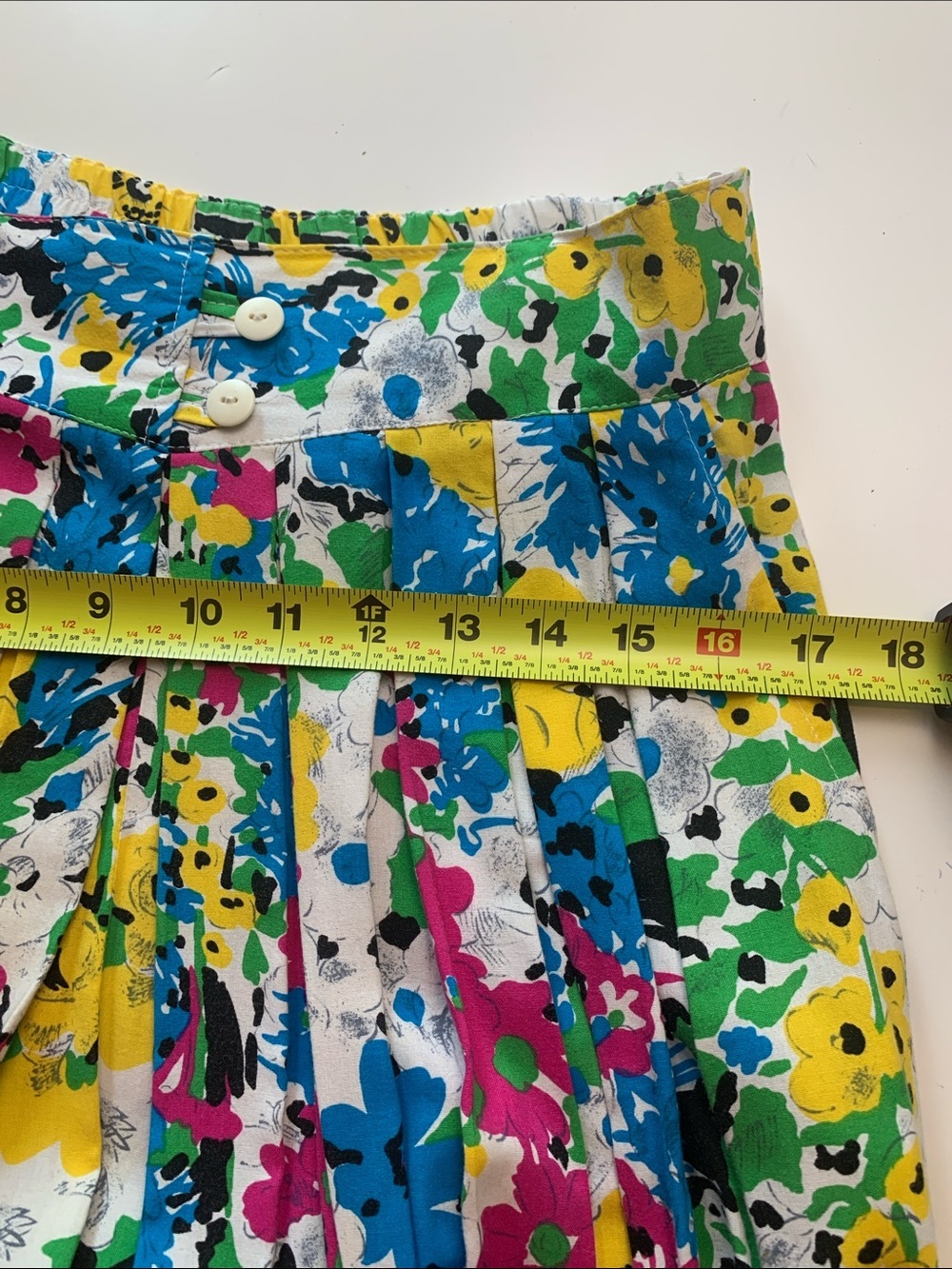 Vintage Pleated Floral Midi Skirt in Yellow, Blue, Pink & Green - Picture 8 of 12